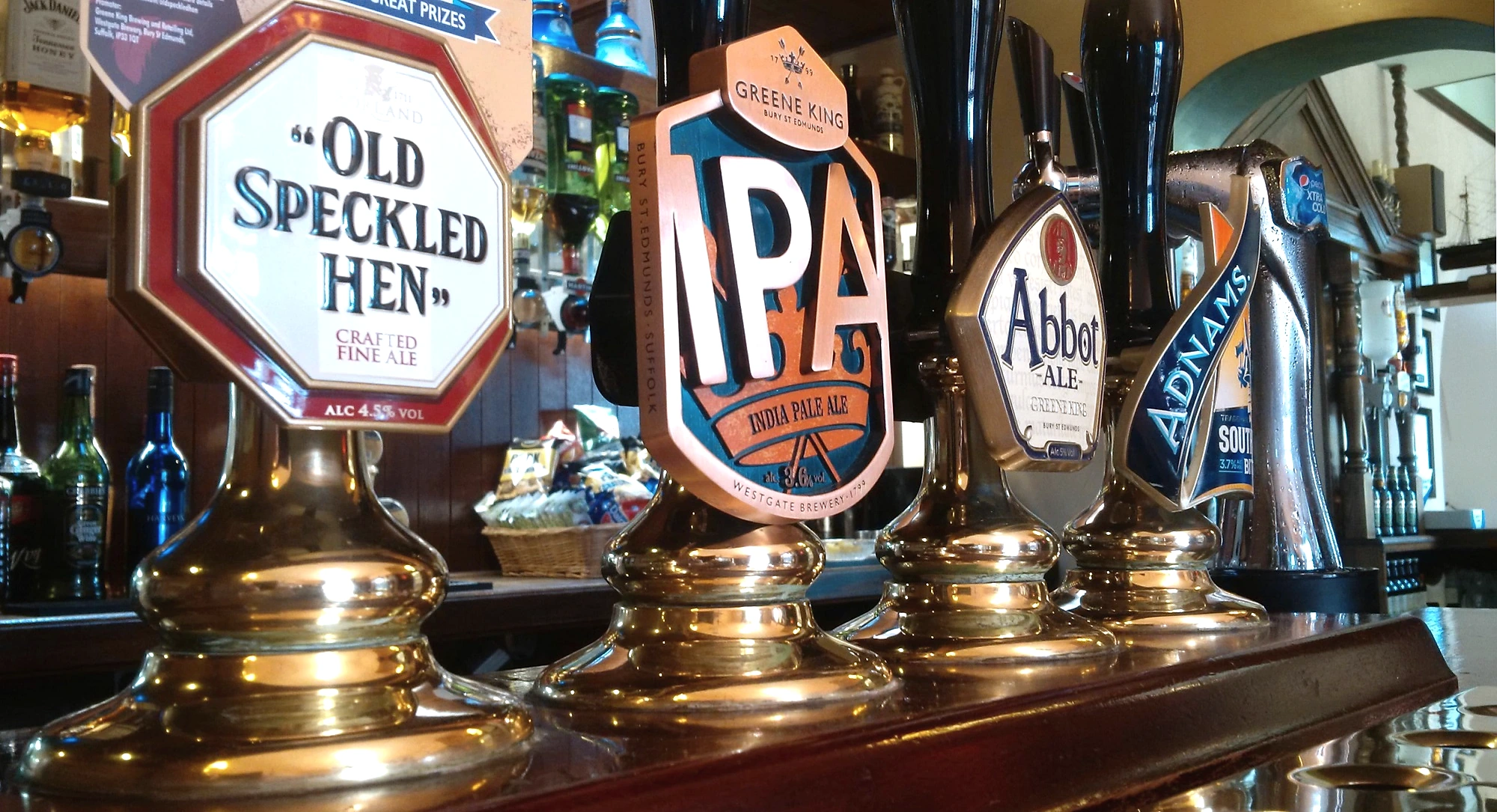 Cask ale pumps at the bar