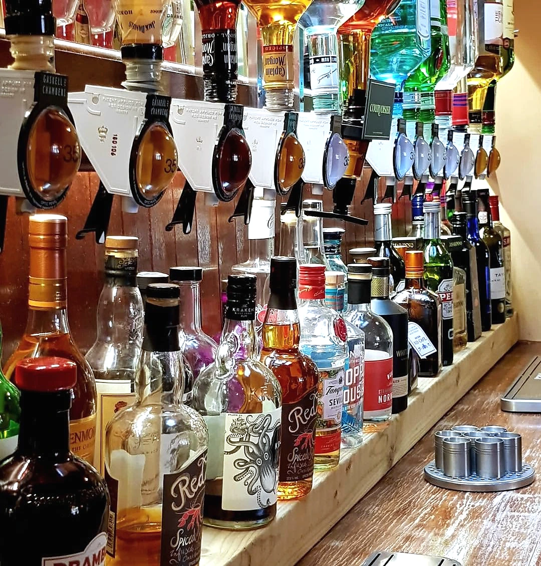 Bottles behind the bar at The Black Swan